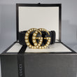 Load image into Gallery viewer, GUCCI BLACK BELT W/ DOUBLE G PEARLY BUCKLE