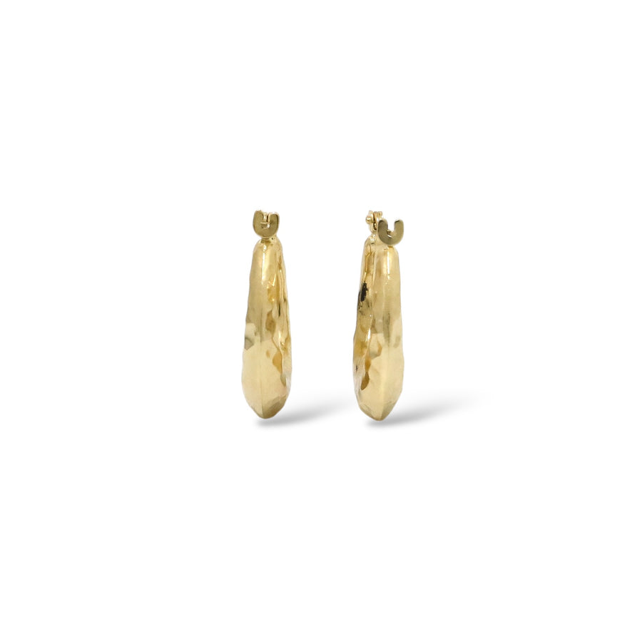 YELLOW GOLD HAMMERED HOOP EARRINGS