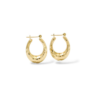 YELLOW GOLD HAMMERED HOOP EARRINGS