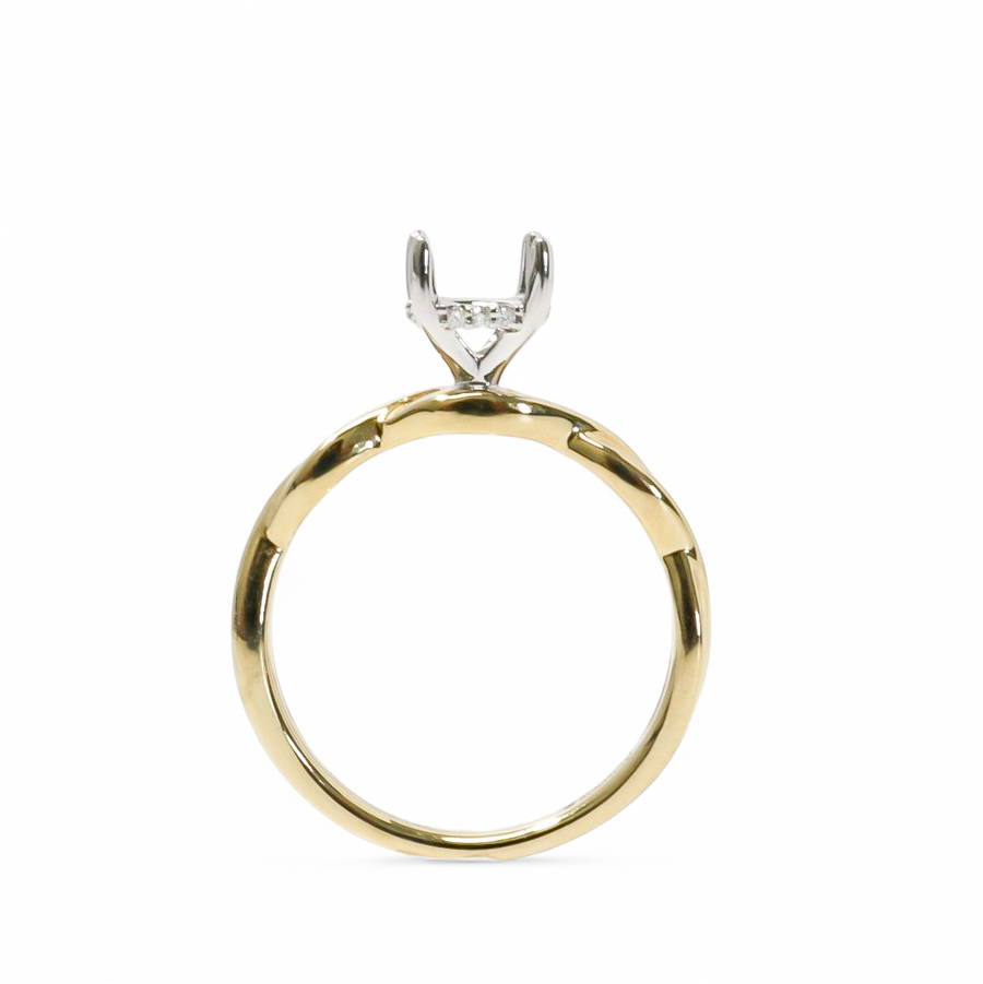TWO TONE GOLD SEMI MOUNT RING SETTING FOR ROUND STONE