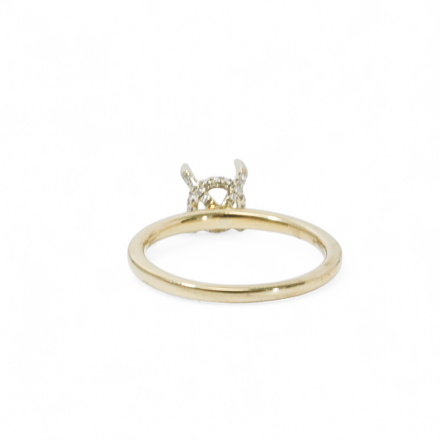 TWO TONE GOLD SEMI MOUNT RING SETTING FOR A ROUND CENTER STONE