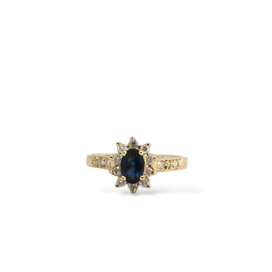 YELLOW GOLD LADY'S RING WITH SAPPHIRE STONE AND NATURAL DIAMONDS