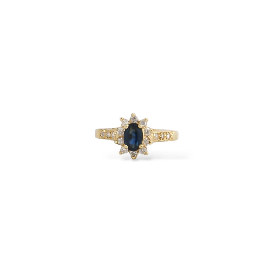 YELLOW GOLD LADY'S RING WITH SAPPHIRE STONE AND NATURAL DIAMONDS
