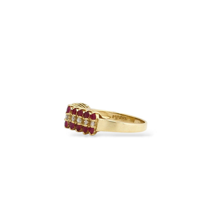 YELLOW GOLD LADY'S RING WITH RUBY AND NATURAL DIAMONDS