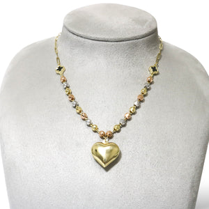 THREE TONE NECKLAVE WITH HEART PENDANT