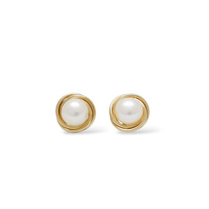 YELLOW GOLD FRESH WATER BUTTON PEARL STUD EARRINGS