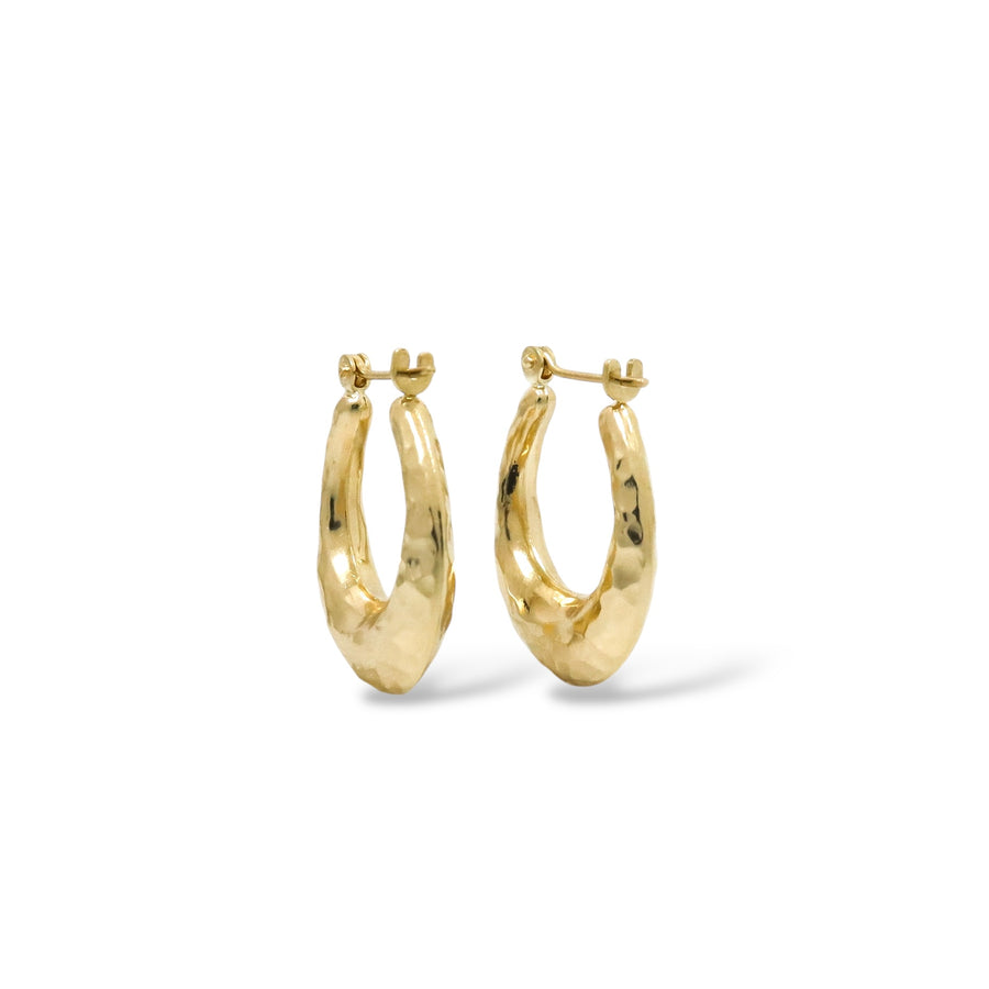 YELLOW GOLD HAMMERED HOOP EARRINGS
