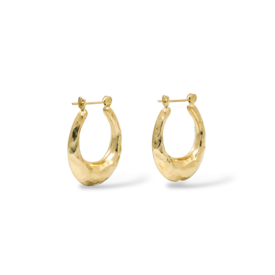 YELLOW GOLD HAMMERED HOOP EARRINGS