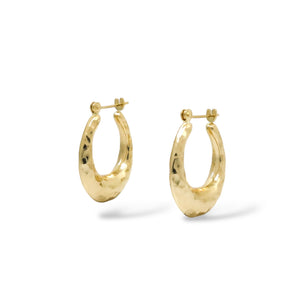 YELLOW GOLD HAMMERED HOOP EARRINGS