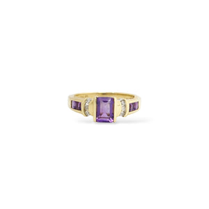 YELLOW GOLD LADY'S RING WITH AMETHYST STONES AND NATURAL DIAMONDS