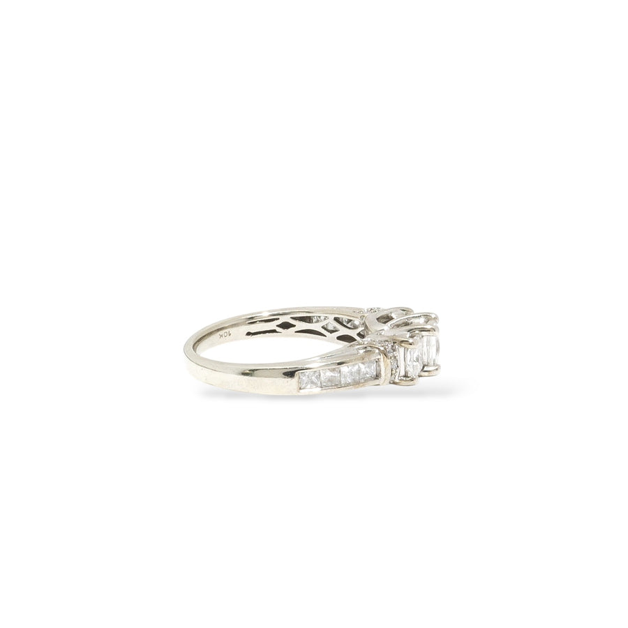 WHITE GOLD PRINCESS CUT PAST,PRESENT,AND FUTURE RING