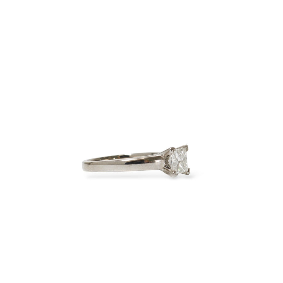 WHITE GOLD AND PLATINUM PRINCESS CUT NATURAL DIAMOND SOLITAIRE RING