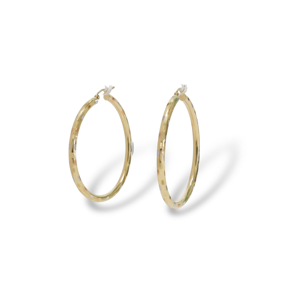YELLOW GOLD HOOP EARRINGS  WITH DIAMOND CUT FINISHED