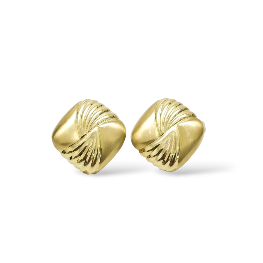YELLOW GOLD SQUARE EARRINGS POLISHED AND SANDBLASTED