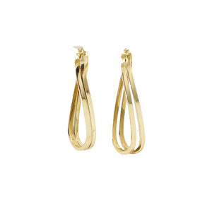 YELLOW GOLD TWO ROWS TWISTED HOOP EARRINGS