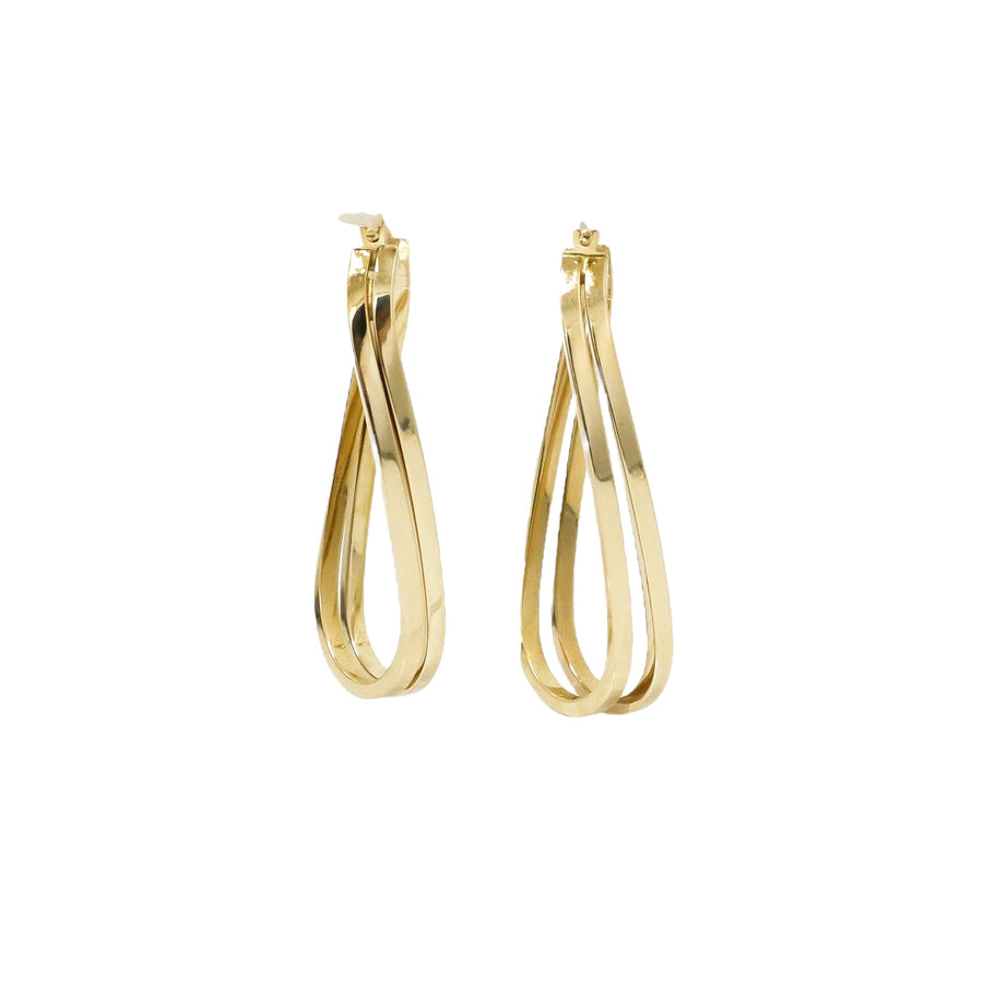 YELLOW GOLD TWO ROWS TWISTED HOOP EARRINGS