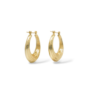 YELLOW GOLD SHELL STYLE POLISHED HOOP EARRINGS
