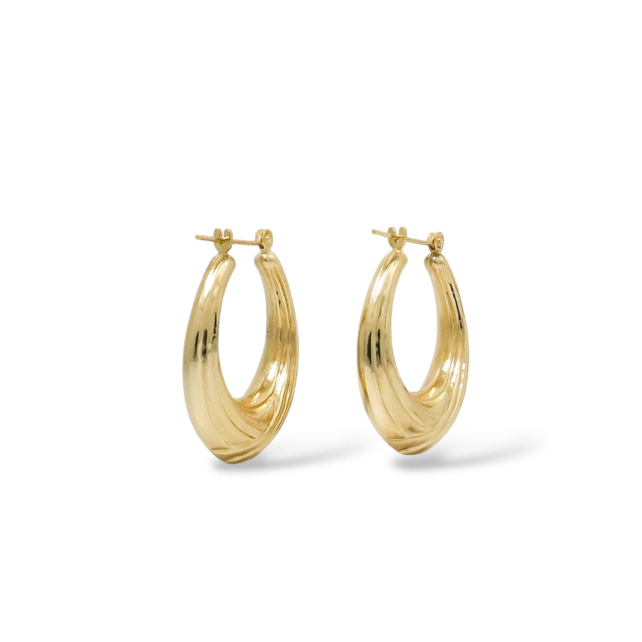 YELLOW GOLD SHELL STYLE POLISHED HOOP EARRINGS