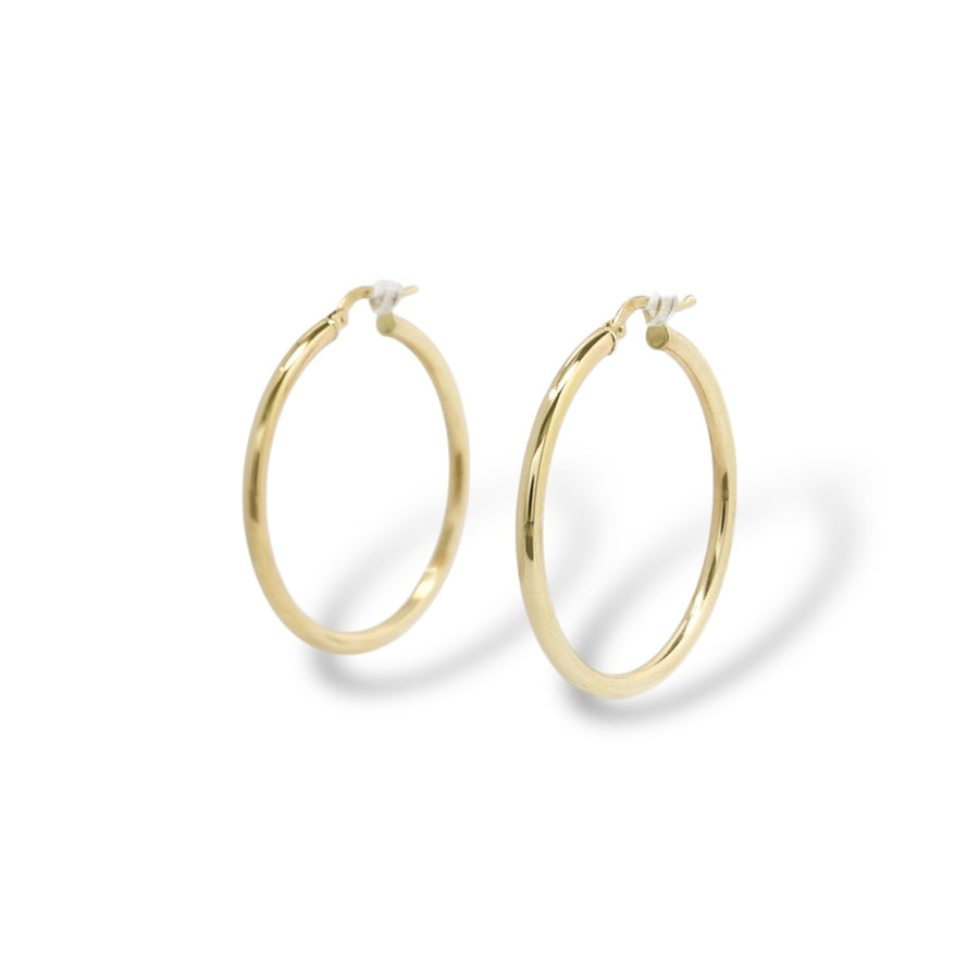 YELLOW GOLD TUBE  STYLE HOOP EARRINGS