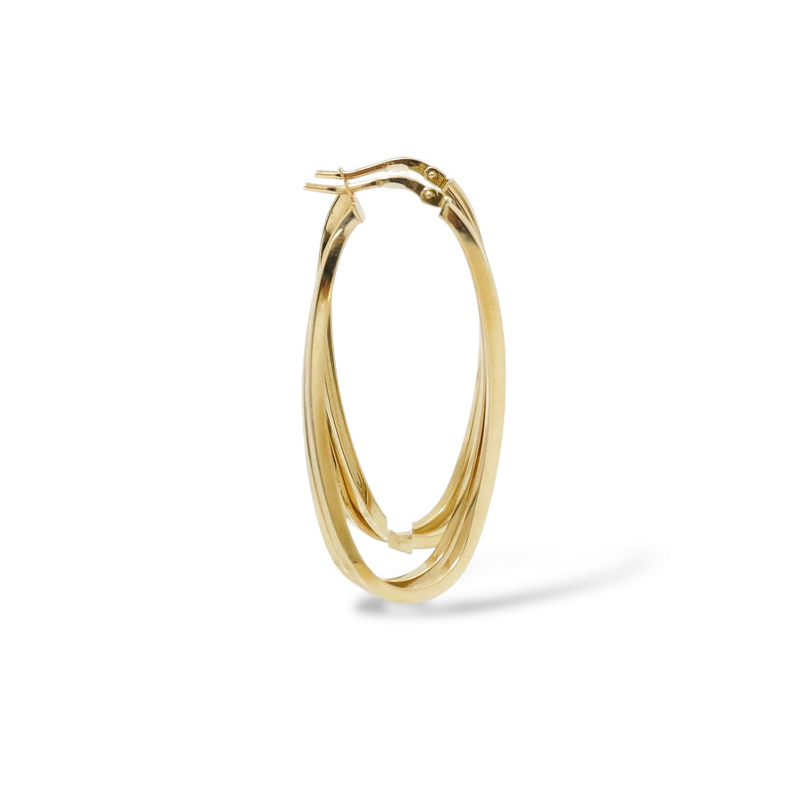 YELLOW GOLD TWO ROWS TWISTED HOOP EARRINGS