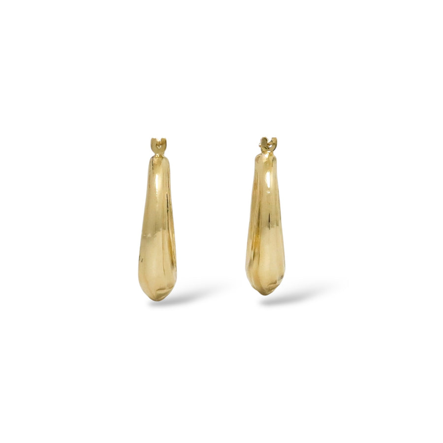 YELLOW GOLD SHELL STYLE POLISHED HOOP EARRINGS