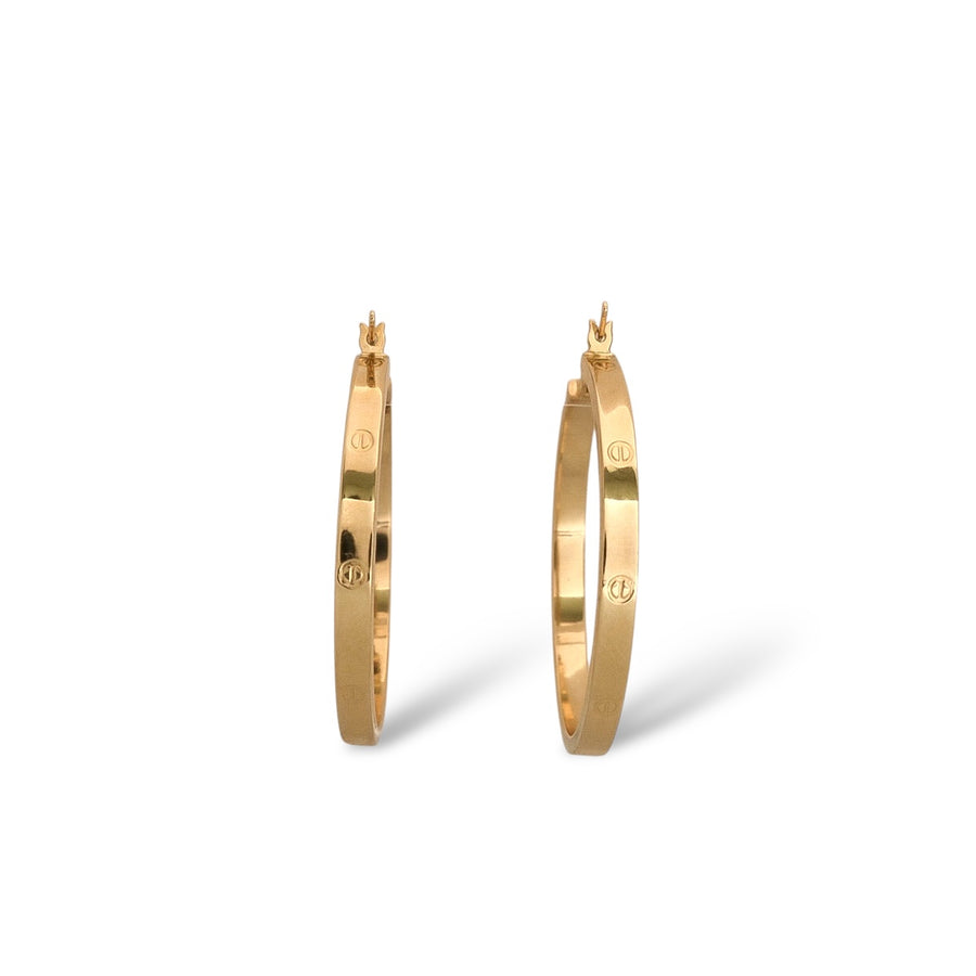 YELLOW GOLD HOOP EARRINGS WITH SIMULATED SCREWS