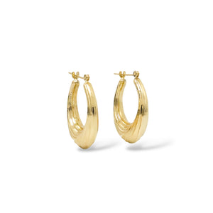 YELLOW GOLD SHELL STYLE POLISHED HOOP EARRINGS