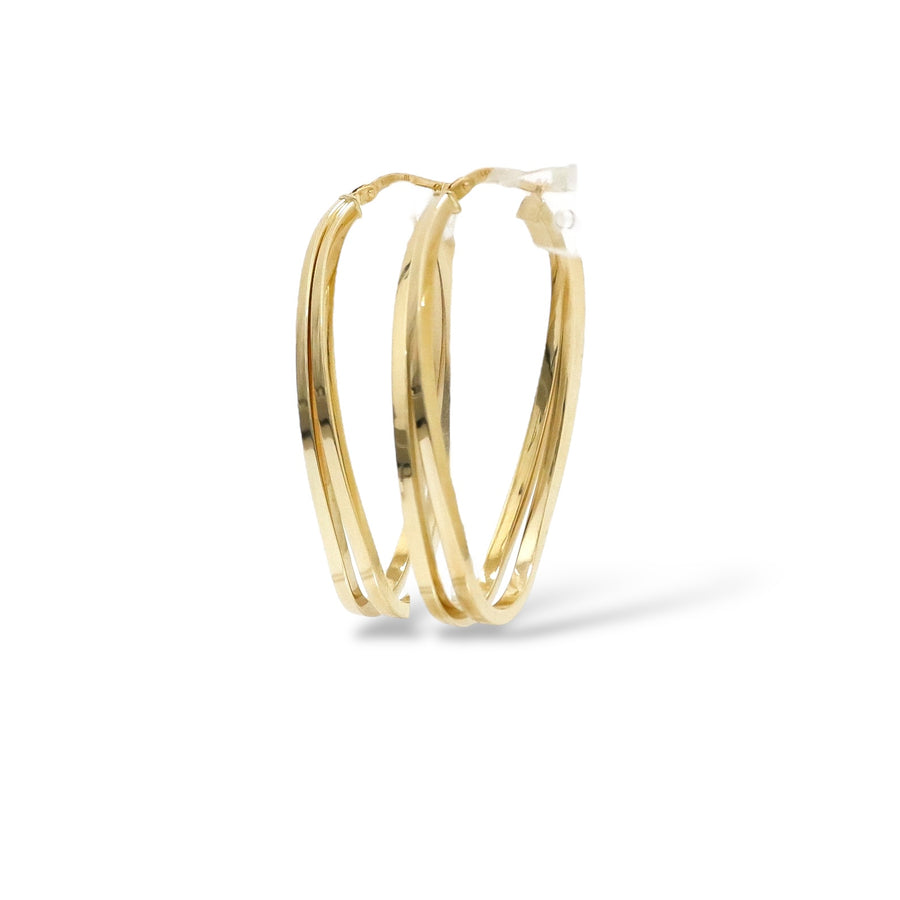 YELLOW GOLD TWO ROWS TWISTED HOOP EARRINGS