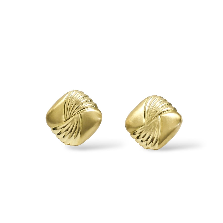 YELLOW GOLD SQUARE EARRINGS POLISHED AND SANDBLASTED