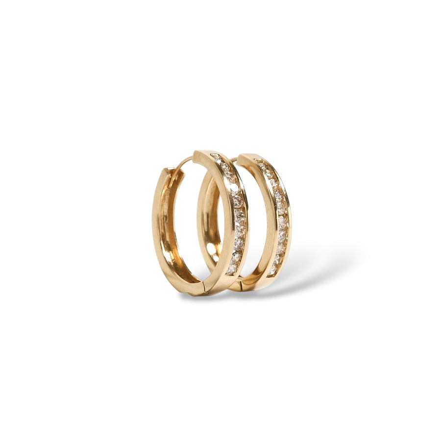 YELLOW GOLD HOOP EARRINGS WITH ROUND NATURAL DIAMONDS