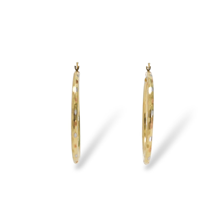 YELLOW GOLD HOOP EARRINGS  WITH DIAMOND CUT FINISHED