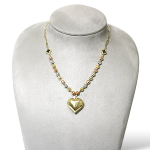 THREE TONE NECKLAVE WITH HEART PENDANT