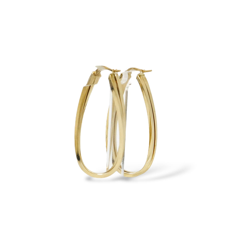 YELLOW GOLD TWO ROWS TWISTED HOOP EARRINGS