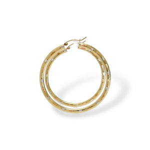 YELLOW GOLD HOOP EARRINGS  WITH DIAMOND CUT FINISHED