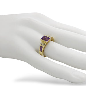 YELLOW GOLD LADY'S RING WITH AMETHYST STONES AND NATURAL DIAMONDS