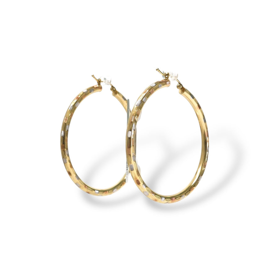 YELLOW GOLD HOOP EARRINGS  WITH DIAMOND CUT FINISHED