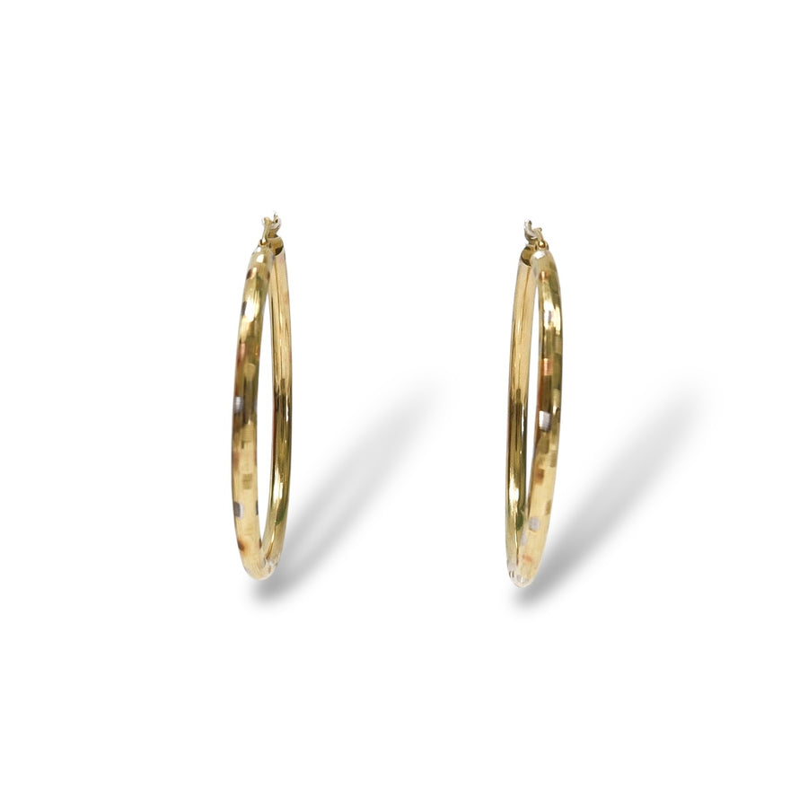 YELLOW GOLD HOOP EARRINGS  WITH DIAMOND CUT FINISHED
