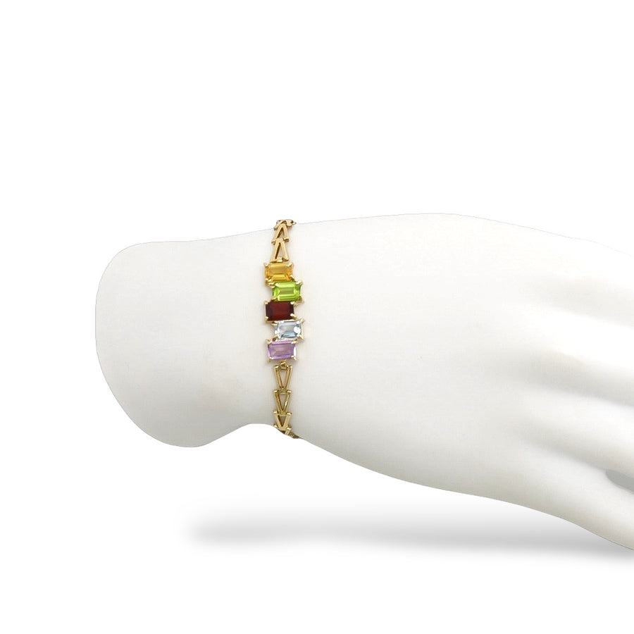 YELLOW GOLD NATURAL GEMSTONES BRACELET