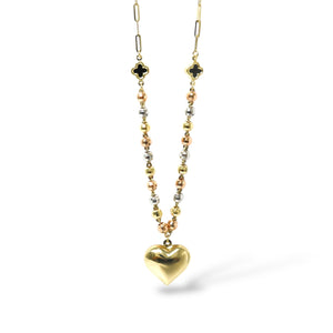 THREE TONE NECKLAVE WITH HEART PENDANT