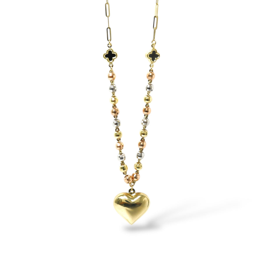 THREE TONE NECKLAVE WITH HEART PENDANT
