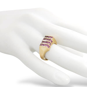 YELLOW GOLD LADY'S RING WITH SQUARE CUT PINK SAPPHIRES
