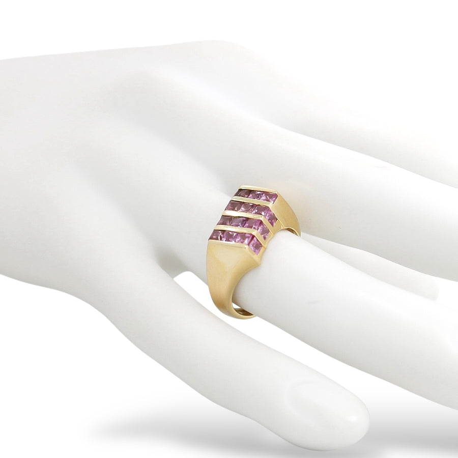 YELLOW GOLD LADY'S RING WITH SQUARE CUT PINK SAPPHIRES