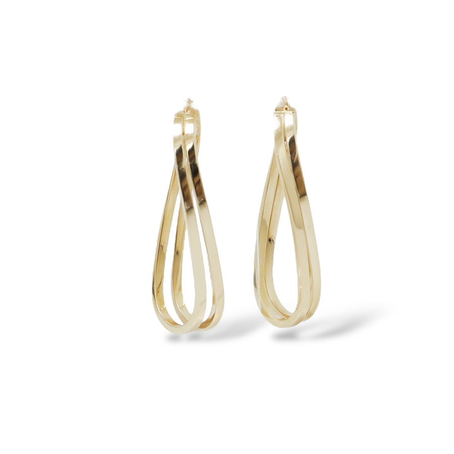YELLOW GOLD TWO ROWS TWISTED HOOP EARRINGS
