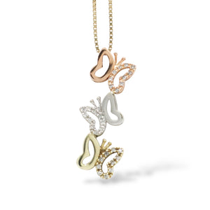 THREE BUTTERFLY DIAMOND PENDANT WITH NECKLACE