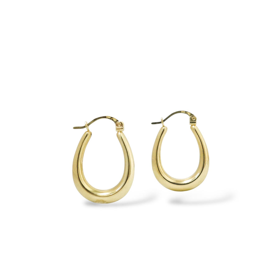 YELLOW GOLD POLISHED HOOP EARRINGS  DROP STYLE