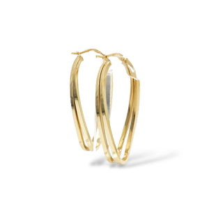 YELLOW GOLD TWO ROWS TWISTED HOOP EARRINGS