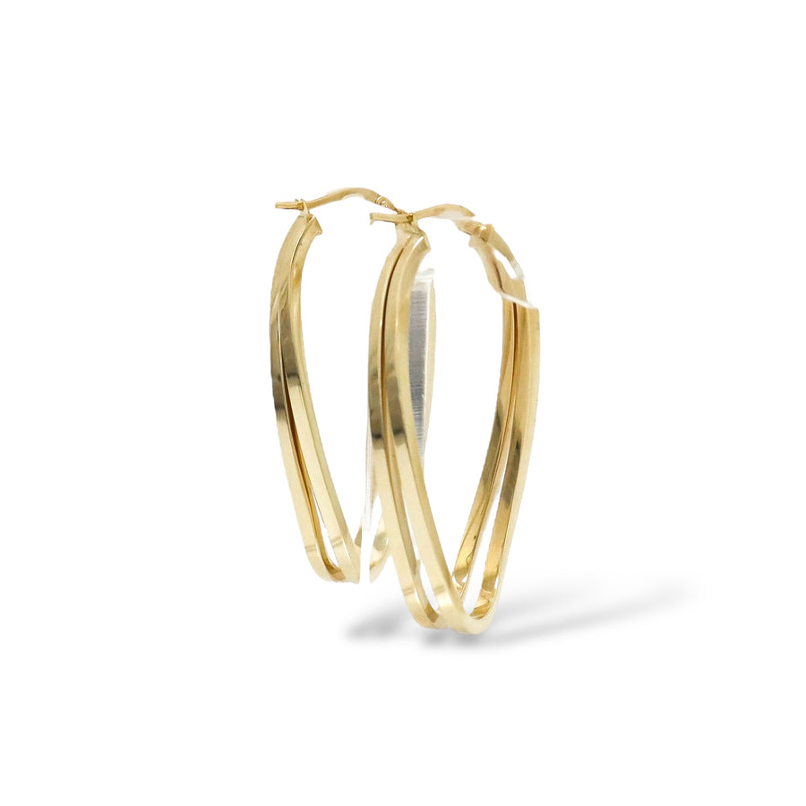 YELLOW GOLD TWO ROWS TWISTED HOOP EARRINGS