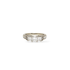 WHITE GOLD PRINCESS CUT PAST,PRESENT,AND FUTURE RING