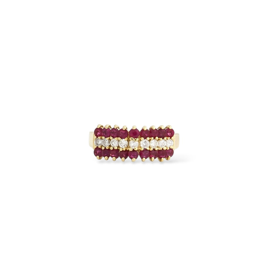 YELLOW GOLD LADY'S RING WITH RUBY AND NATURAL DIAMONDS