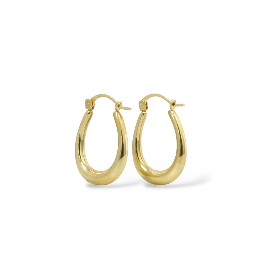 YELLOW GOLD POLISHED HOOP EARRINGS  DROP STYLE